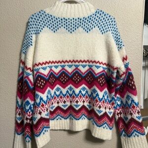 NWOT LOFT Cream and Multicolor Patterned Turtleneck Sweater